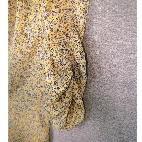 Max Studio Floral Yellow Blue Blouse Tunic Puff 3/4 Sleeve Size  Large - Picture 3 of 10